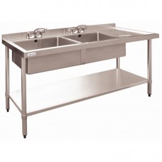 Vogue U908: 1800mm wide commercial sink double bowl right hand drainer. (Taps are sold separately. Product code for the taps : Y770)